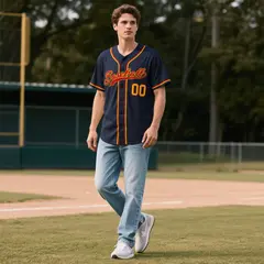 Navy Vintage Denim Baseball Jersey 2