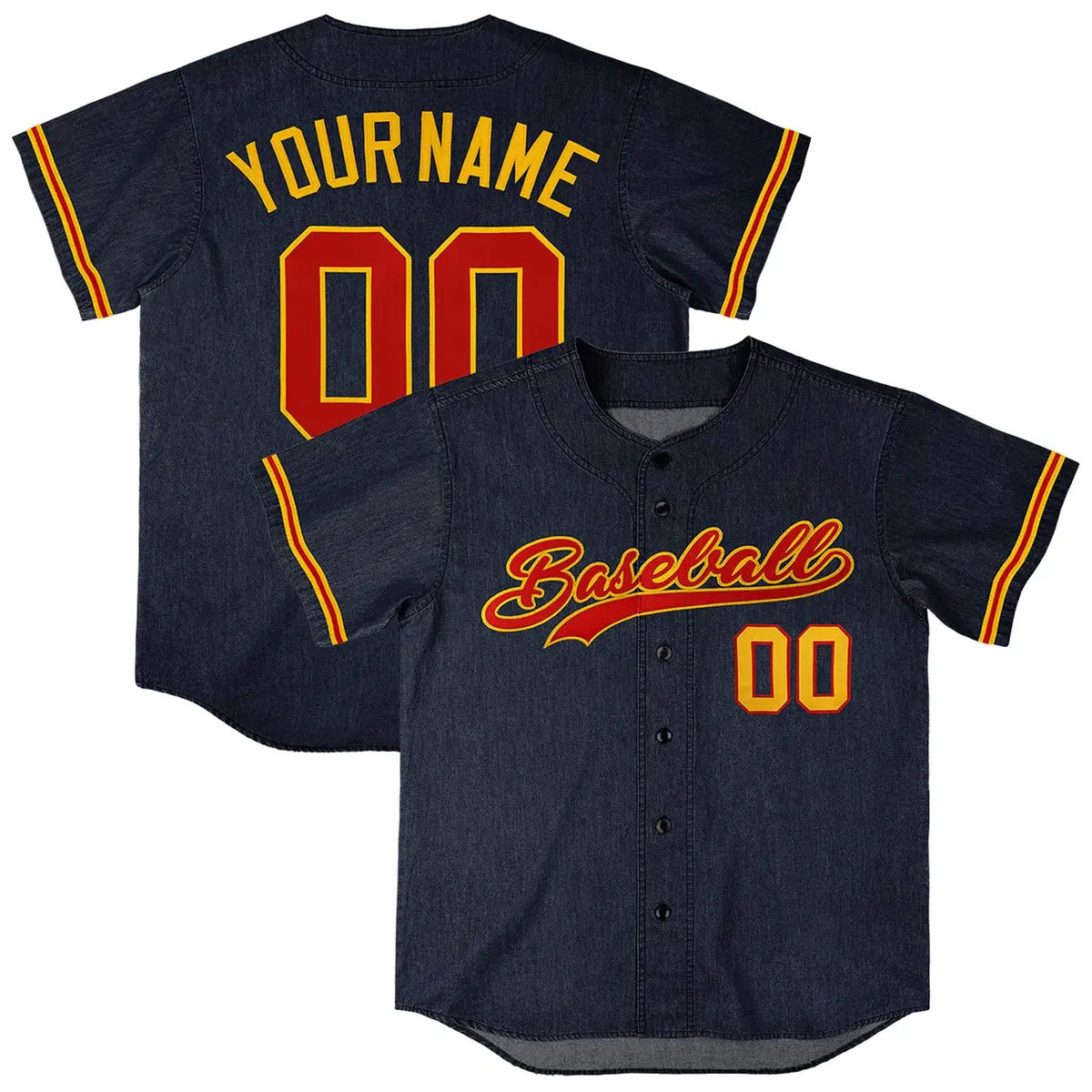 Navy Vintage Denim Baseball Jersey