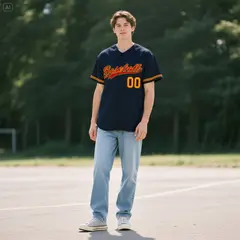 Navy Vintage Denim Baseball Jersey 2