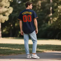 Navy Vintage Denim Baseball Jersey 3