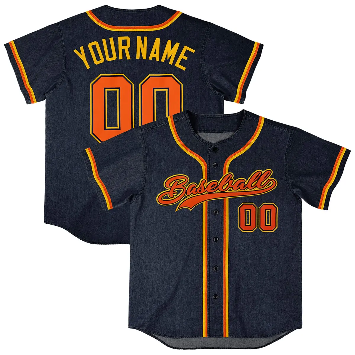 Navy Vintage Denim Baseball Jersey