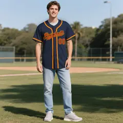 Navy Vintage Denim Baseball Jersey 2