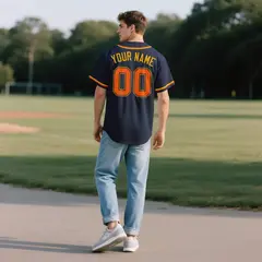 Navy Vintage Denim Baseball Jersey 3