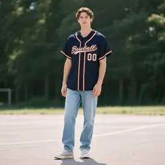 Navy Vintage Denim Baseball Jersey 2