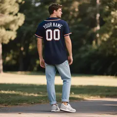 Navy Vintage Denim Baseball Jersey 3