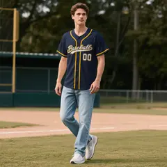 Navy Vintage Denim Baseball Jersey 2