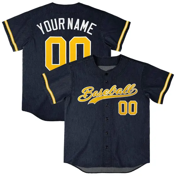 Navy Vintage Denim Baseball Jersey