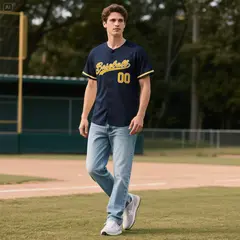 Navy Vintage Denim Baseball Jersey 2