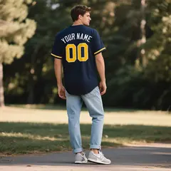 Navy Vintage Denim Baseball Jersey 3