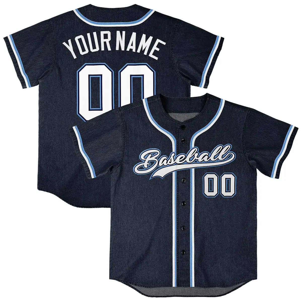 Navy Vintage Denim Baseball Jersey