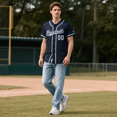 Navy Vintage Denim Baseball Jersey 2