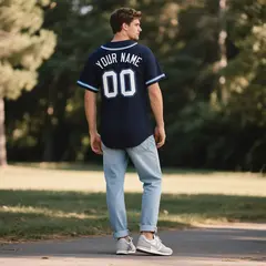Navy Vintage Denim Baseball Jersey 3