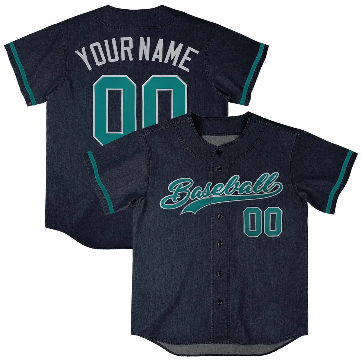 Navy Vintage Denim Baseball Jersey