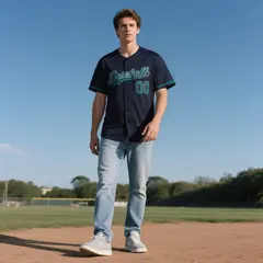 Navy Vintage Denim Baseball Jersey 2