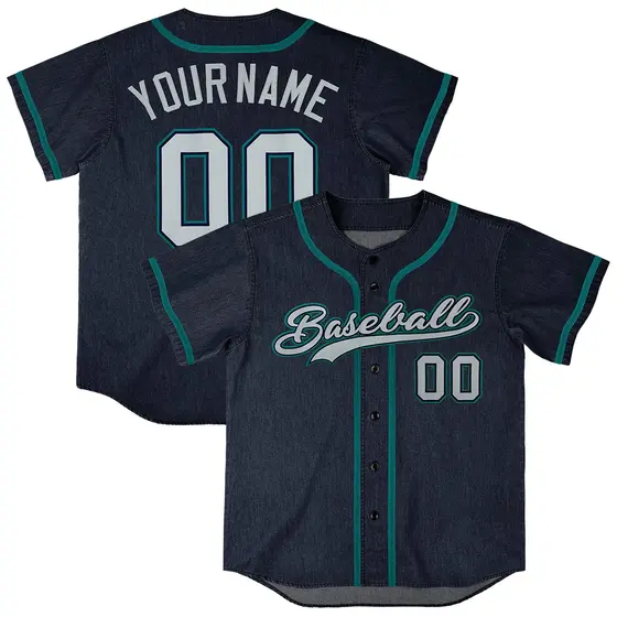 Navy Vintage Denim Baseball Jersey
