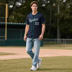 Navy Vintage Denim Baseball Jersey 2
