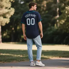 Navy Vintage Denim Baseball Jersey 3