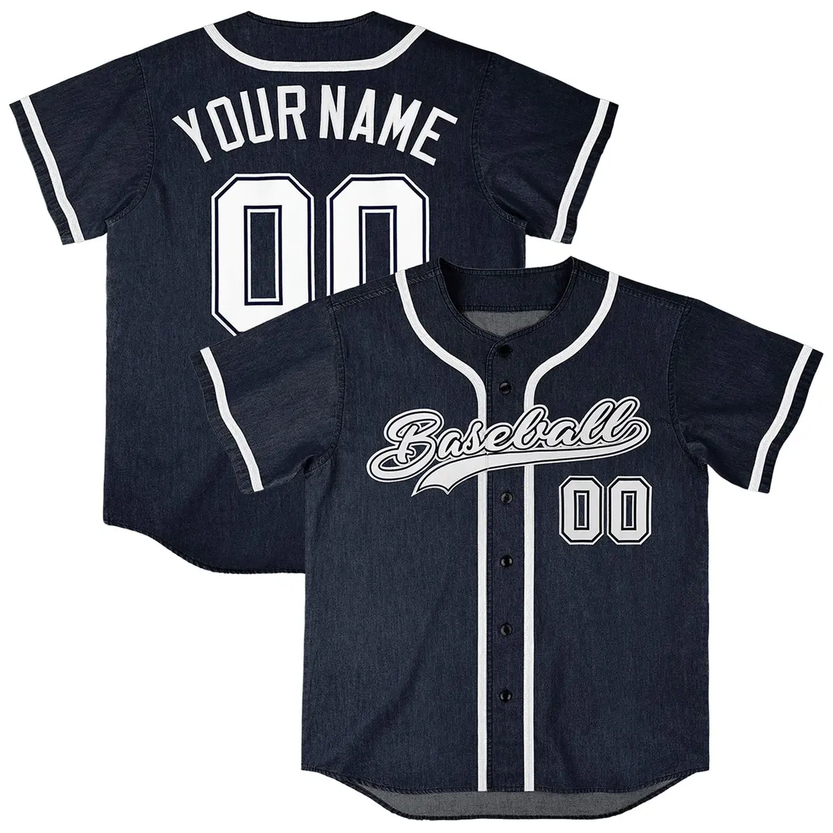 Navy Vintage Denim Baseball Jersey