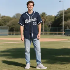 Navy Vintage Denim Baseball Jersey 2