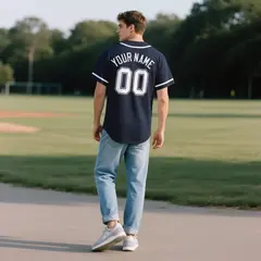 Navy Vintage Denim Baseball Jersey 3