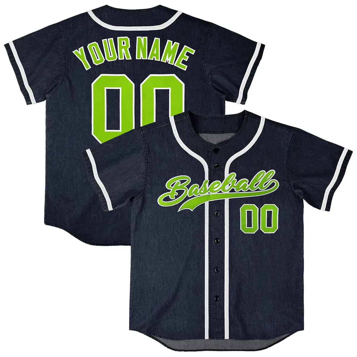 Navy Vintage Denim Baseball Jersey