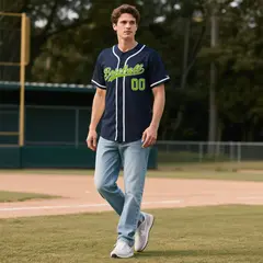 Navy Vintage Denim Baseball Jersey 2