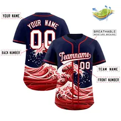 Navy Wave Graffiti Pattern Baseball Jersey 2