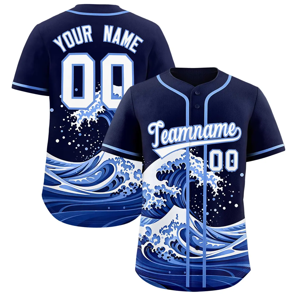 Navy Wave Graffiti Pattern Baseball Jersey