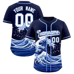 Navy Wave Graffiti Pattern Baseball Jersey 1