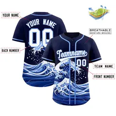Navy Wave Graffiti Pattern Baseball Jersey 2