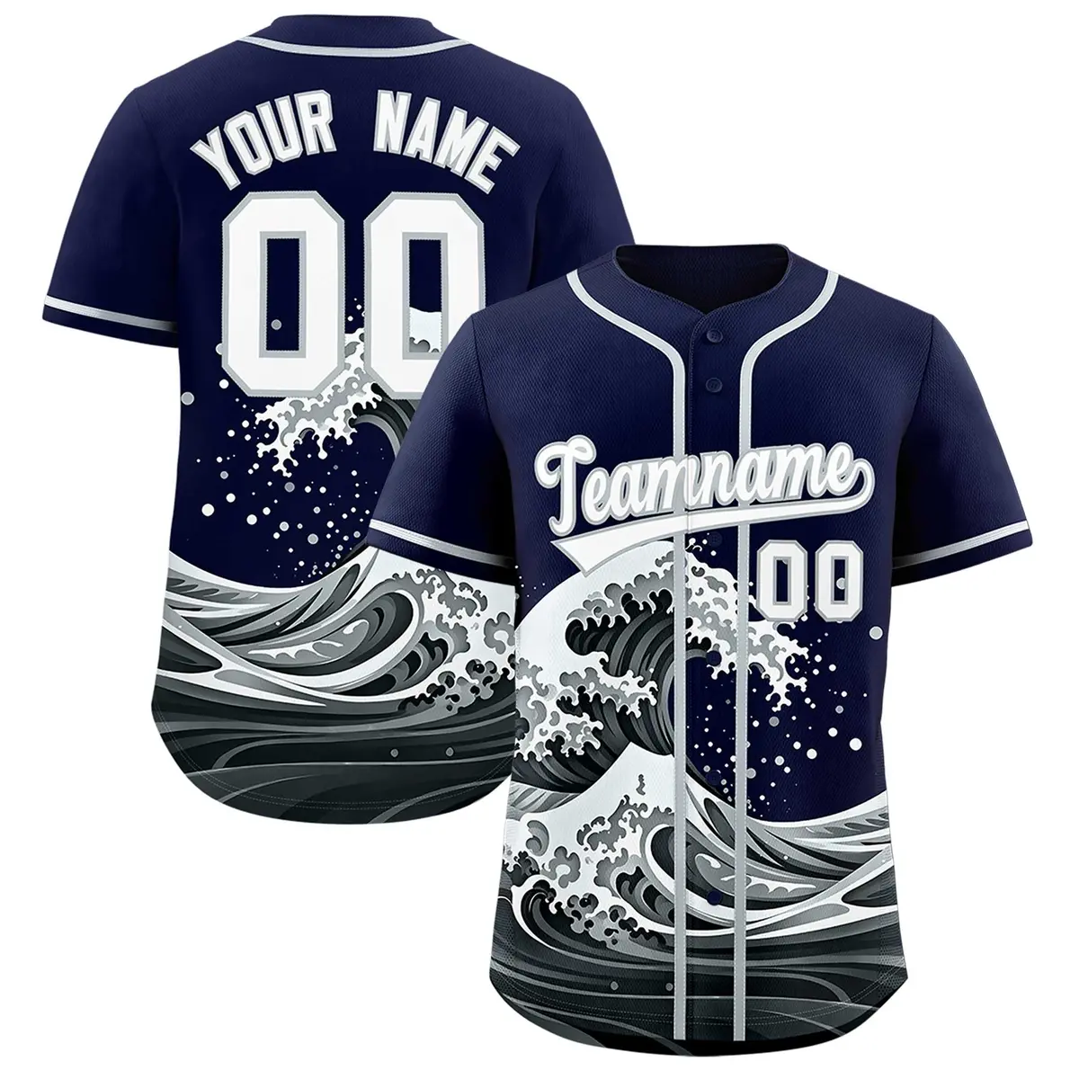 Navy Wave Graffiti Pattern Baseball Jersey