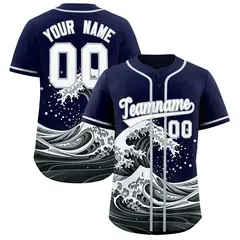 Navy Wave Graffiti Pattern Baseball Jersey 1