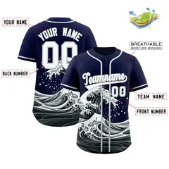 Navy Wave Graffiti Pattern Baseball Jersey 2