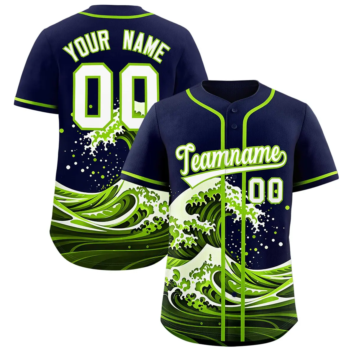 Navy Wave Graffiti Pattern Baseball Jersey