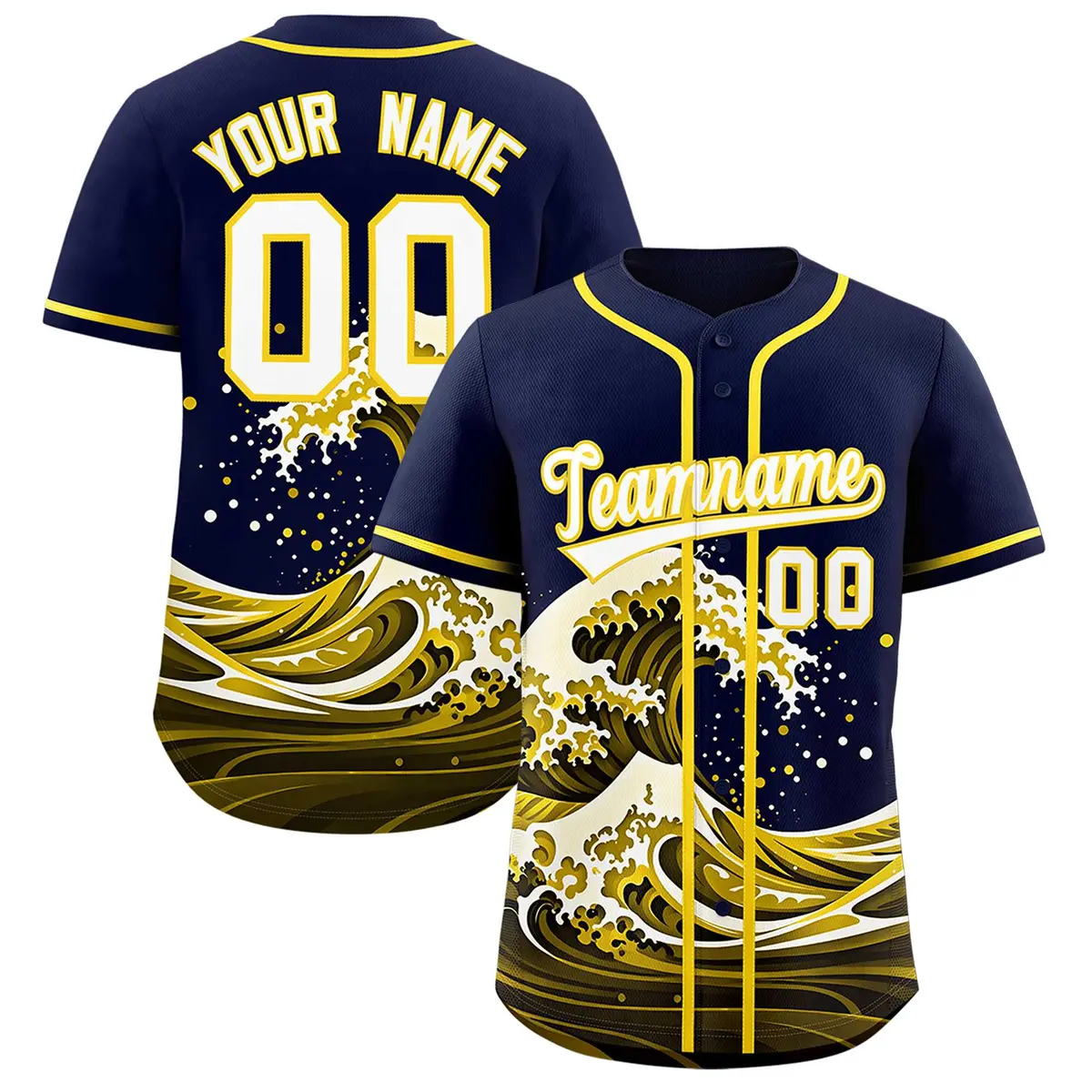 Navy Wave Graffiti Pattern Baseball Jersey
