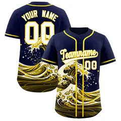 Navy Wave Graffiti Pattern Baseball Jersey 1