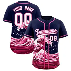 Navy Wave Graffiti Pattern Baseball Jersey 1