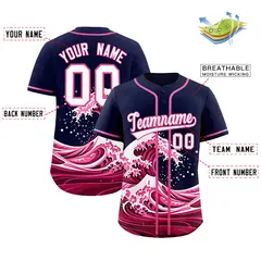 Navy Wave Graffiti Pattern Baseball Jersey 2