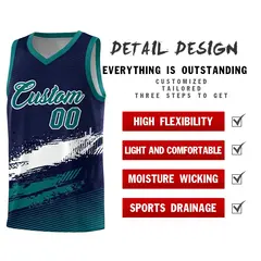 Navy White and Aqua Graffiti Basketball Jersey 2