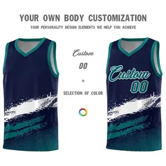 Navy White and Aqua Graffiti Basketball Jersey 3