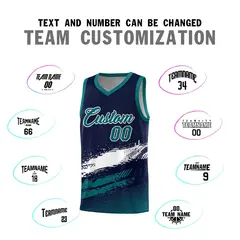 Navy White and Aqua Graffiti Basketball Jersey 4