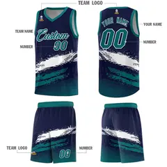 Navy White and Aqua Graffiti Basketball Jersey 5