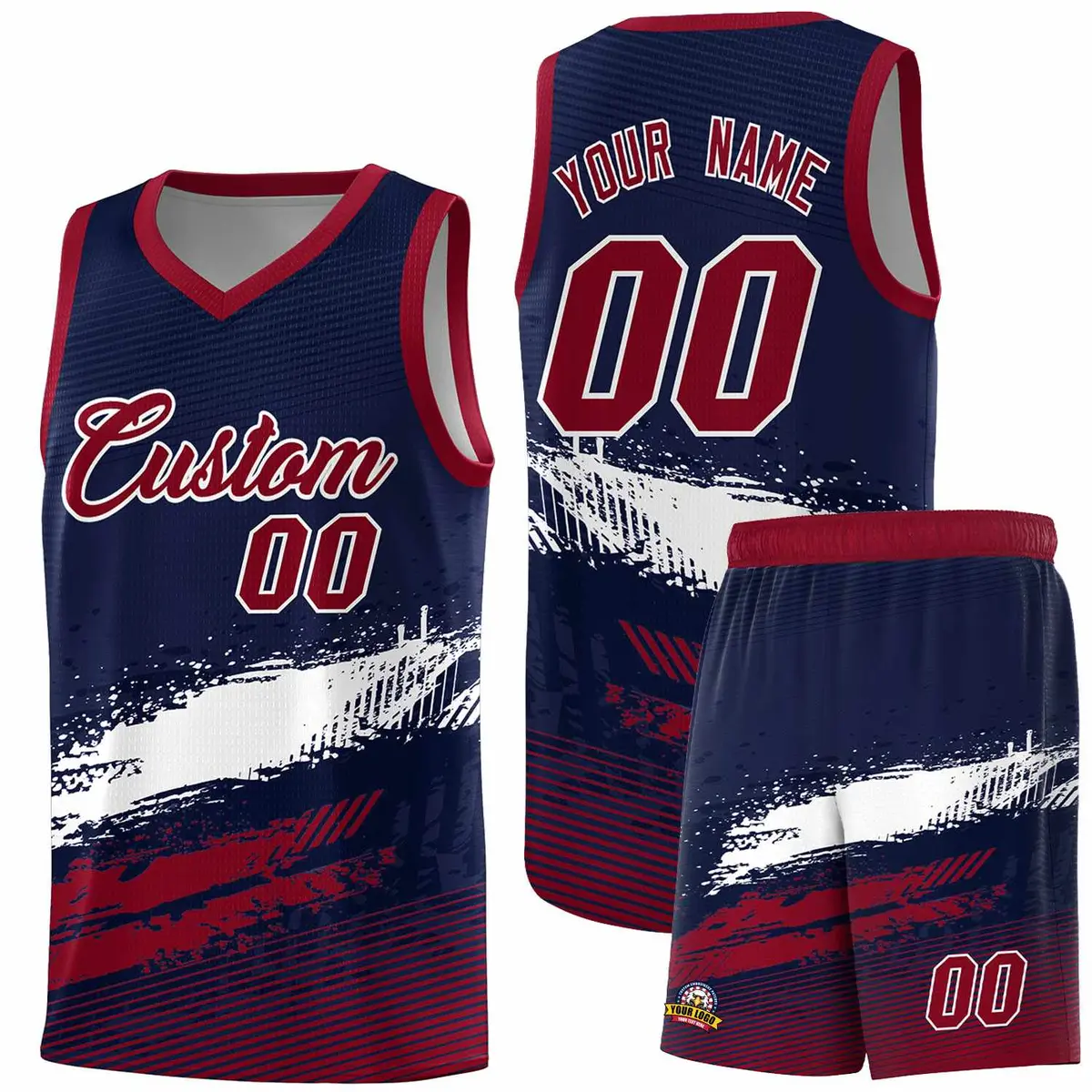 Navy White and Crimson Graffiti Basketball Jersey