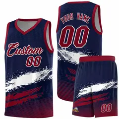 Navy White and Crimson Graffiti Basketball Jersey 1