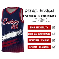Navy White and Crimson Graffiti Basketball Jersey 2