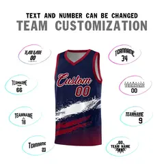 Navy White and Crimson Graffiti Basketball Jersey 4