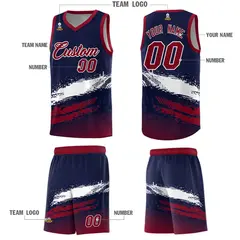 Navy White and Crimson Graffiti Basketball Jersey 5