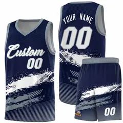 Navy White and Gray Graffiti Basketball Jersey 1