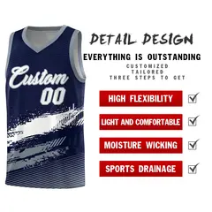 Navy White and Gray Graffiti Basketball Jersey 2