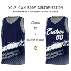 Navy White and Gray Graffiti Basketball Jersey 3